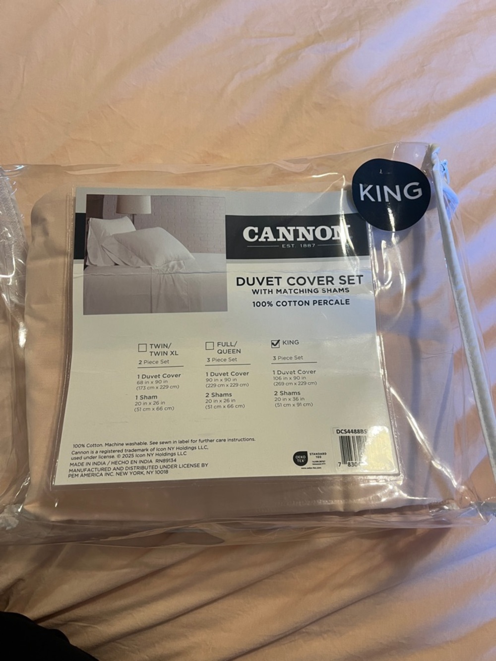 New Cannon King size pillow shams (2) 100% cotton percale Set in Blush Pink